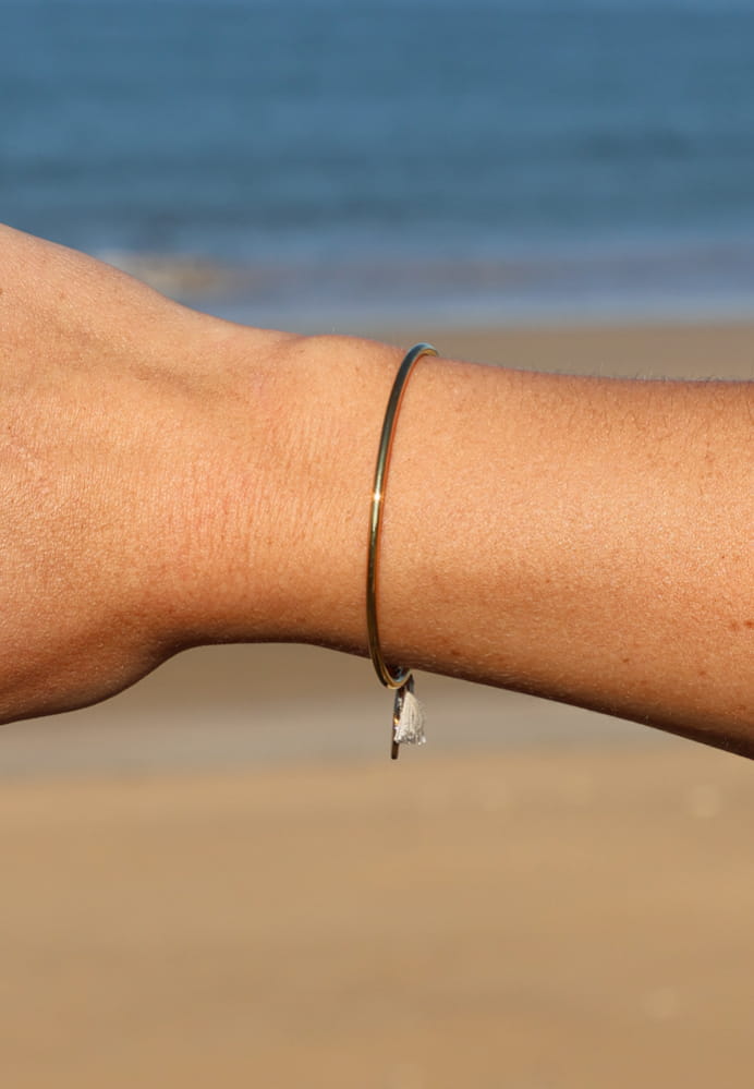 Bracelet Jonc Bois Et Métal – Bangle Gris – Bijou Homme/femme