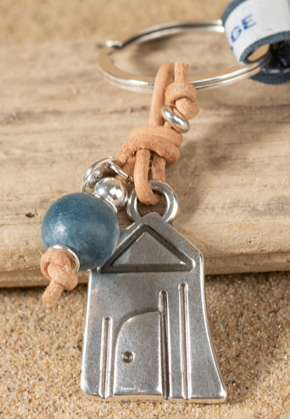 Porte-clefs Maison bleu et beige - Retour de plage