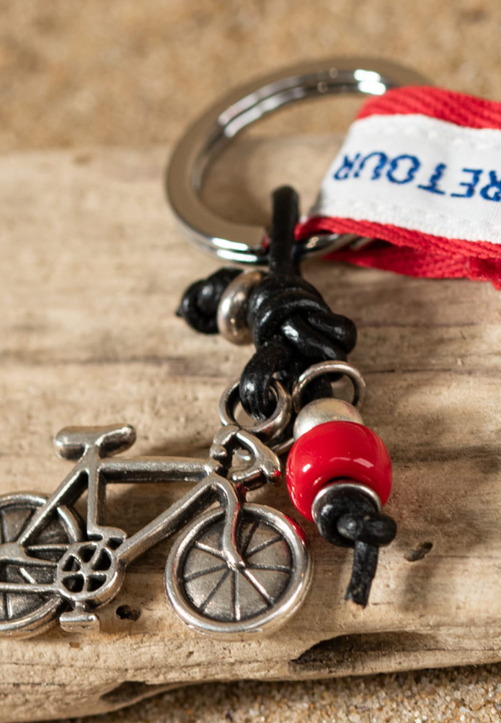 Porte-clefs Vélo argenté, rouge et noir - Retour de plage