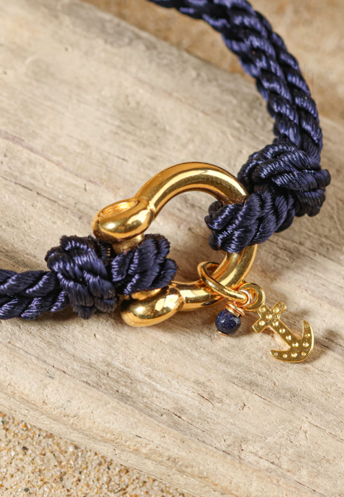 Bracelet Homme Bleu Marine - Cordon Ajustable Ancre, Style Marin Zense