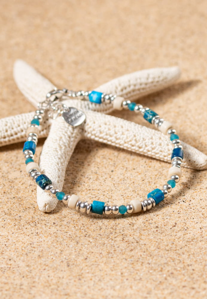 Bracelet Multicouche Bleu à Boules Brillantes - Corde Synthétique - Neuf Avec étiquettes - Mode Femme