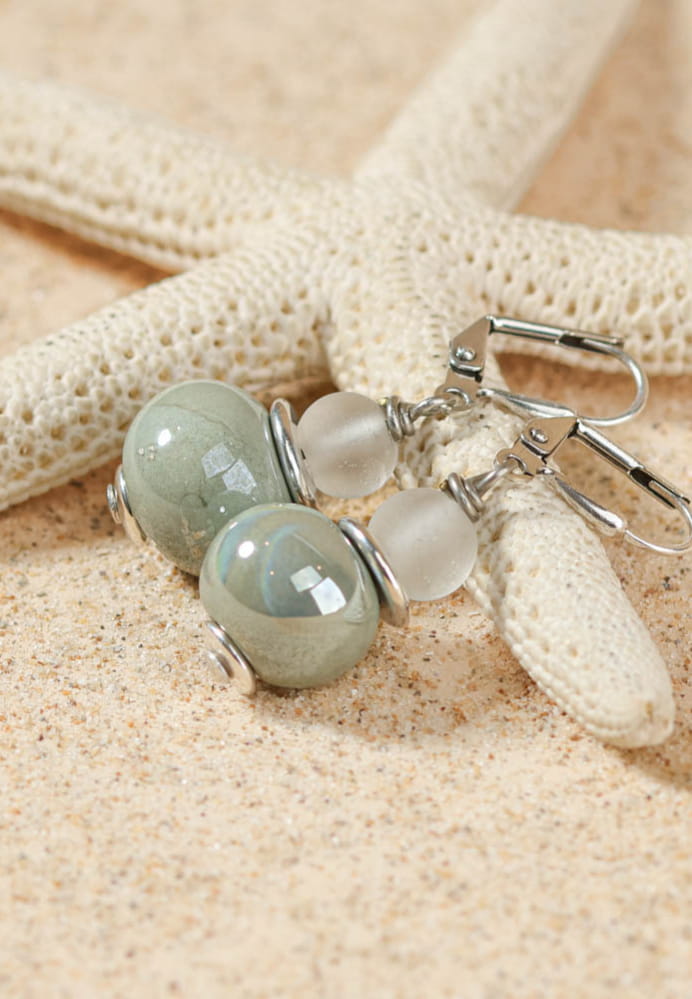 Boucles D'oreilles Pendantes Bleu Turquoise & Marron - Effet Plage - Neuf Sans Emballage