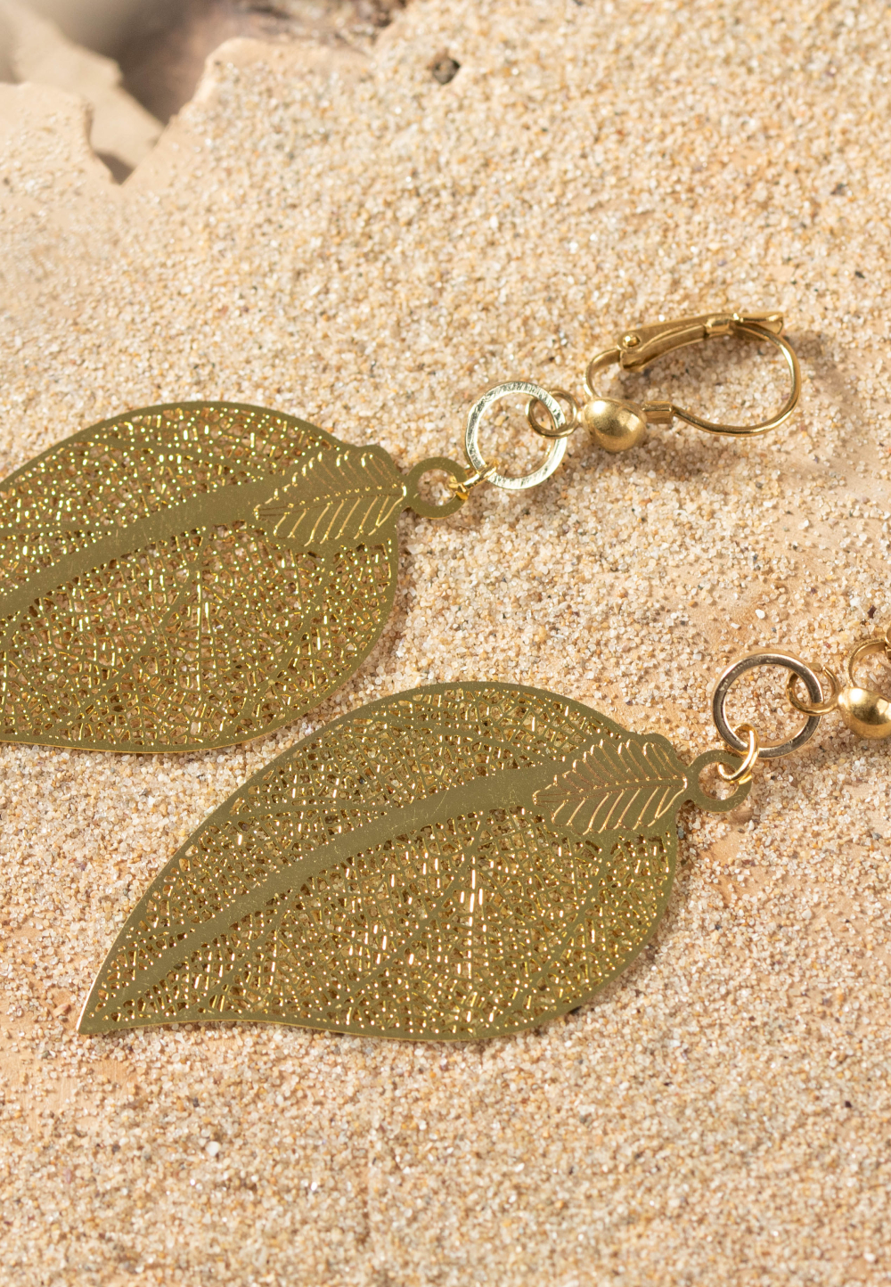 Boucles d'Oreilles Feuille Tropicale Dorée - Vert Turquoise | Jungle Feed