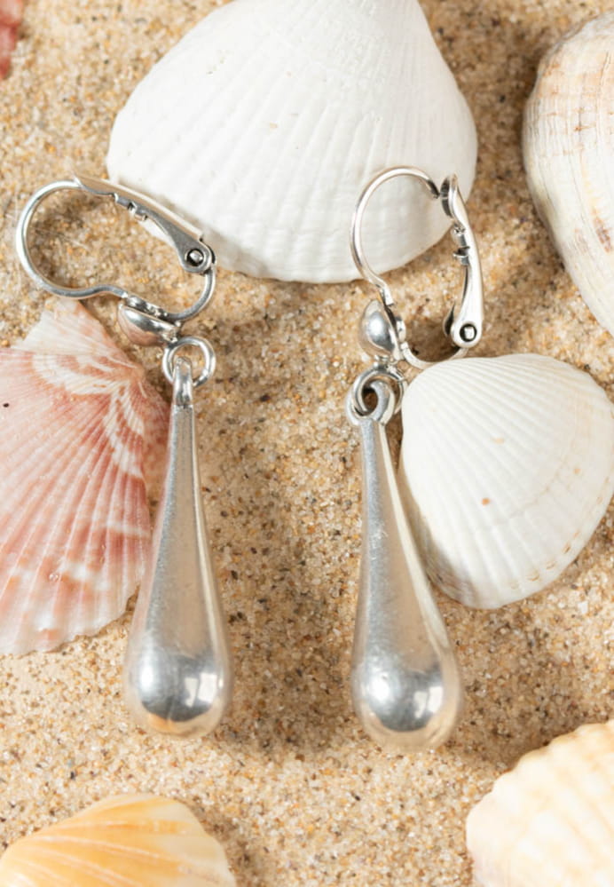 Boucles d'oreille goutte en métal argenté : Pluie - Retour de plage