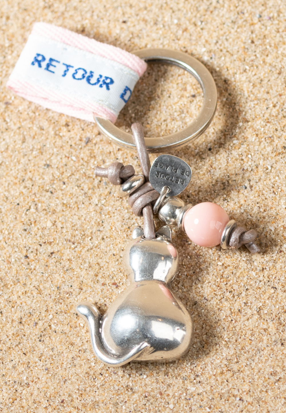 Porte-clefs Poupoune argent et rose - Retour de plage