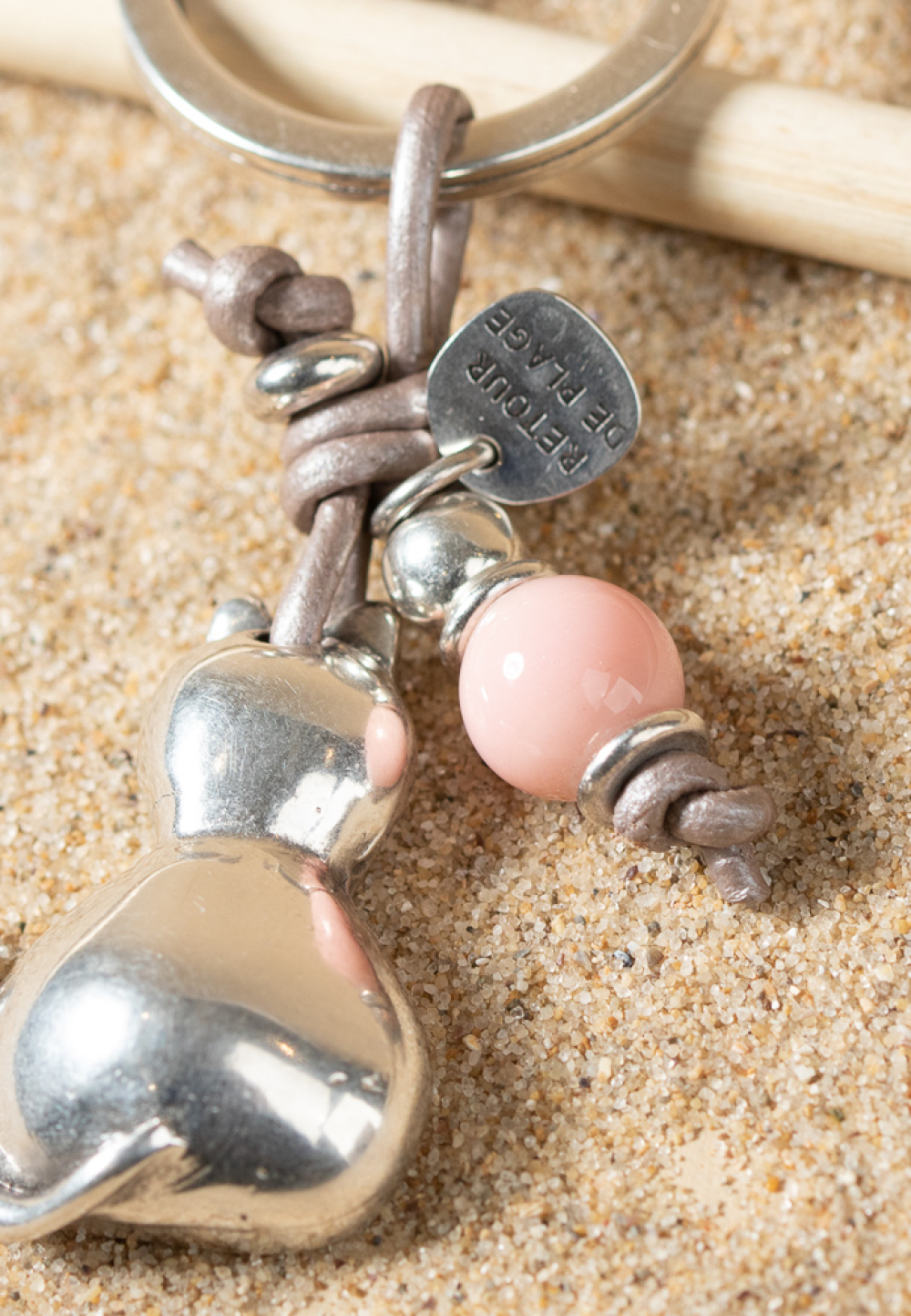 Porte-clefs Poupoune argent et rose - Retour de plage