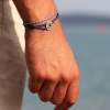 Bracelet homme multirang bleu marine rose des vent argentée
