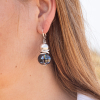 Boucles d'oreilles fantaisie argenté perles céramique noire