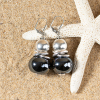 Boucles d'oreilles fantaisie argenté perles céramique noire