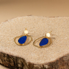 Boucles d'oreilles fantaisie doré et bleu - ailes - fabrication française et artisanale 