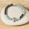 Bracelet pour homme en perles Cuora argenté bicolore et pendentif tortue