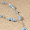 Sautoir fantaisie femme argenté perles céramique bleue