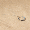 Sautoir femme rond argenté pierre de sable, nacre, cyanite bleu