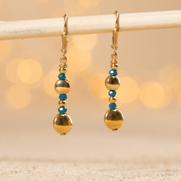Boucles D'oreilles Pendantes Bleu Turquoise & Marron - Effet Plage - Neuf Sans Emballage