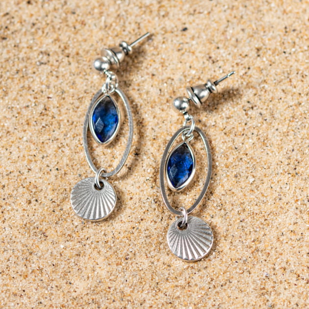 Boucles D'oreilles Pendantes Effet Plage - Couleurs Bleu, Turquoise Et Marron, Neuves Sans Emballage