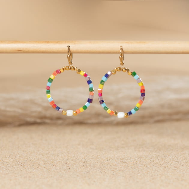 Boucles D'Oreilles Créoles Multi-Perles J.Crew - Couleur Sundried Linen/Or - NEUF Avec étiquettes