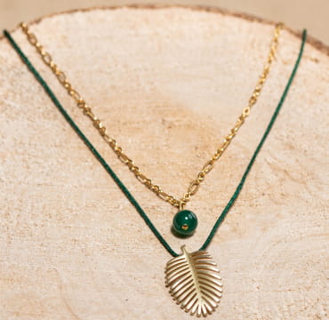 Collier Feuille doré vert