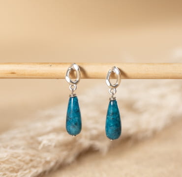 boucles d’oreilles Zana bleu pétrole en métal argenté, style élégant