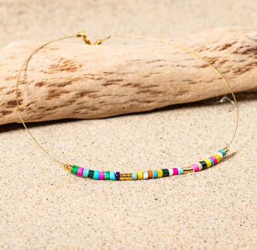 Collier pour femme Chamarel doré et multicolore