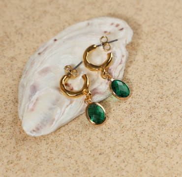 Boucles Galante en perles vertes et doré, bijou artisanal fait main