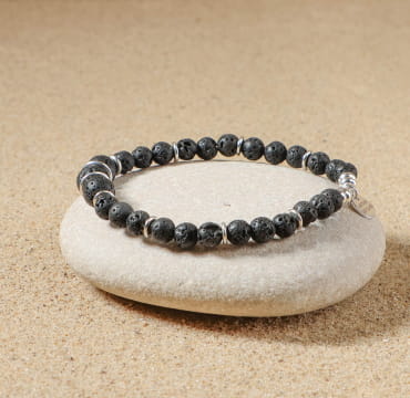 bracelet Rambo argenté avec perles noires polies