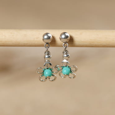 Boucles d’oreilles enfant émeraude et argent, création artisanale française