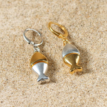 Boucles d’oreilles Nasse dorées et argentées, avec détails géométriques – création française artisanale