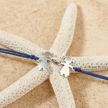 Bracelet Marius en corde bleu marine et perles argentées, inspiration bord de mer