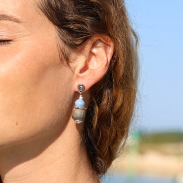 boucles d’oreilles Douhet argentées avec perles bleu Montana
