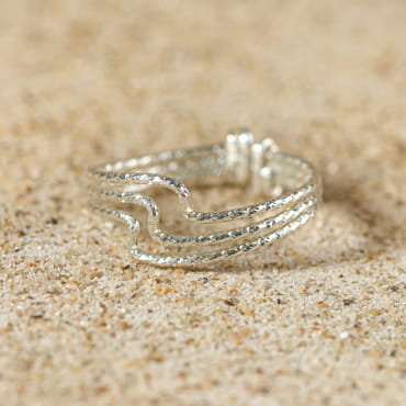 bague Hendayaise argentée, torsade et spirale centrale, fabrication française