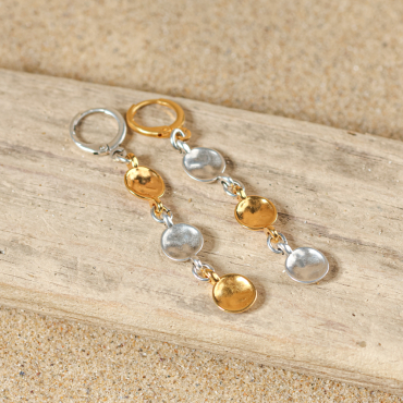 boucles d’oreilles Azteque argentées et dorées, perles artisanales, fabrication française