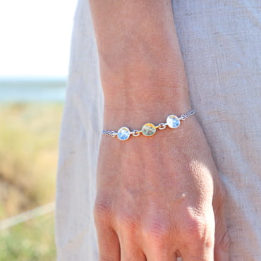 bracelet Azteque argenté et doré, perles artisanales, bijou fait main en France