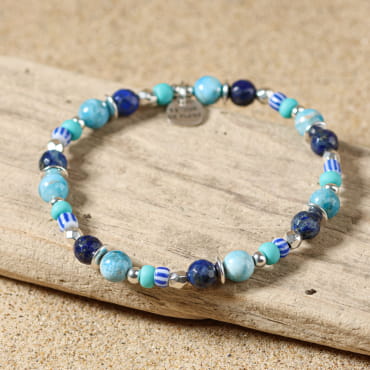 bracelet Martina argenté et perles bleues, création artisanale française