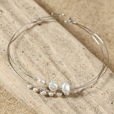 bracelet Guérandaise argenté et perles blanches, fabrication artisanale française