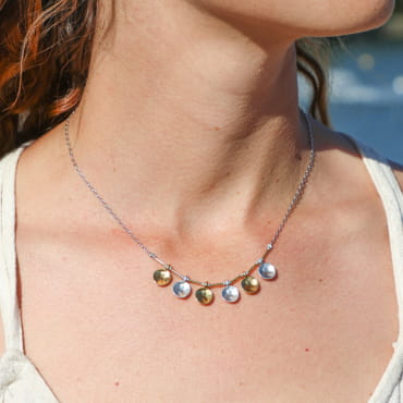 collier Azteque argenté et doré, bijou artisanal fait main en France