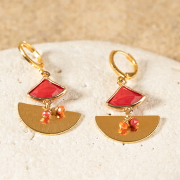 Boucles d'oreilles doré et rouge - pampelune - oleron