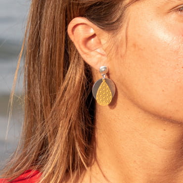 Boucles d'oreilles fantaisie femme argenté et moutarde