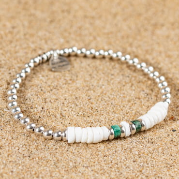 Bracelet Costa émeraude et argenté fabriqué à la main en France.