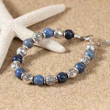 Bracelet fantaisie argenté perles dumortiérite bleu