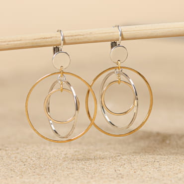 Boucles d’oreilles Electron métal argenté et doré, fabrication artisanale française.