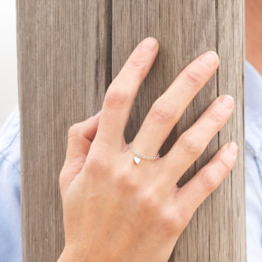 Bague en chaîne argenté Douce et coeur saumon