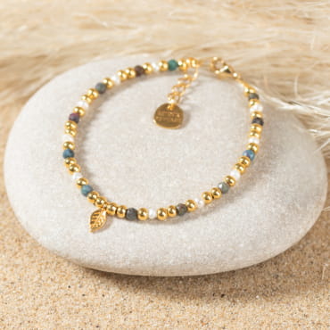 Bracelet Oriana en perles doré, blanc et bleu gris