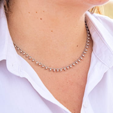 Collier fantaisie femme argenté grelot