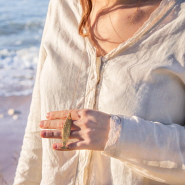 Sautoir Domont argenté et vert bouteille fabriqué en France