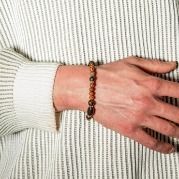Bracelet pour homme Damien argenté et marron fabriqué en France