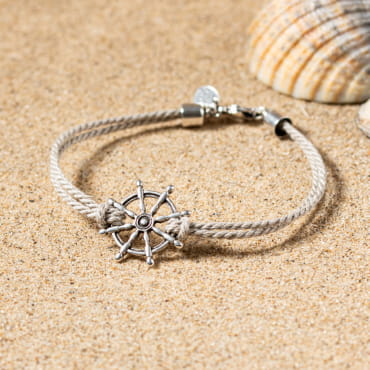 bracelet Owen pour homme, cordon beige et élément central argenté