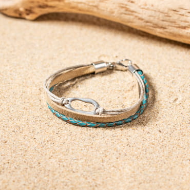Bracelet homme Samuel bleu pétrole, tressage soigné et fermoir argenté, allure marine affirmée