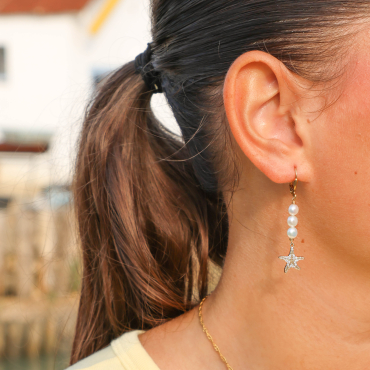 boucles d’oreilles Ariel dorées et blanches, création artisanale française