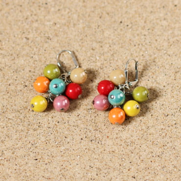 Boucles d'oreilles multicolore perles et argenté
