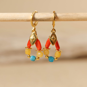 Boucles d’oreilles Bologne en métal doré avec perles multicolores, création artisanale française